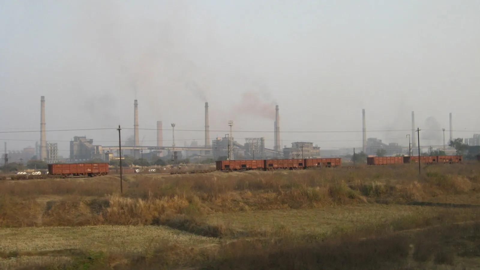 Industrial steel plant high-voltage power transmission corridor at Bokaro
