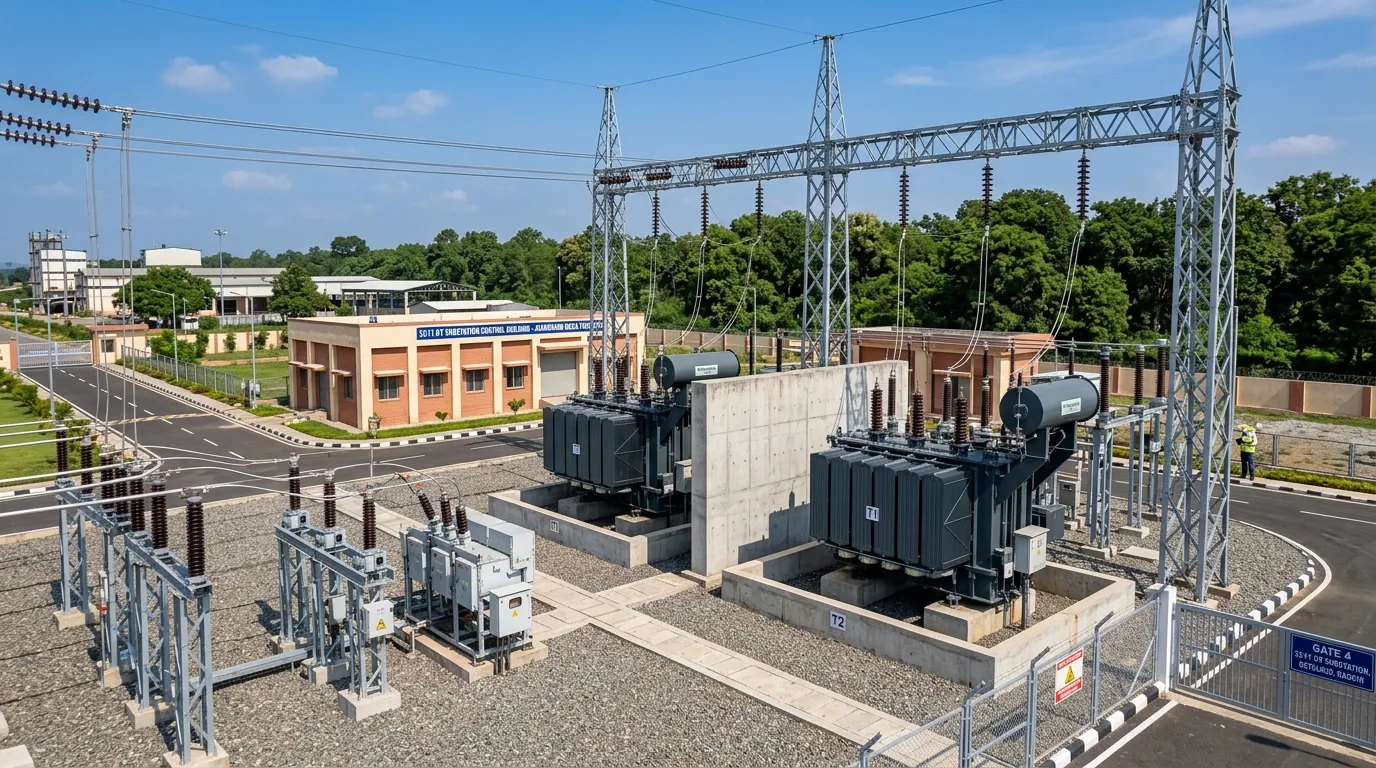33/11 kV electrical power substation with dual transformers and switchyard gantry at Jharkhand Mega Food Park Getalsud
