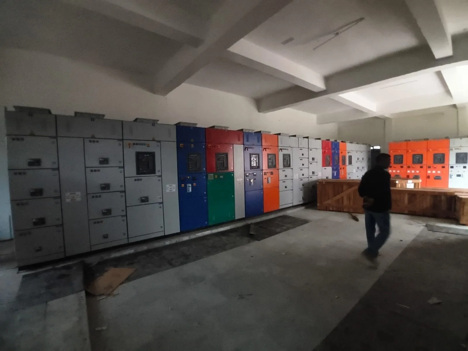 Substation control building interior with cable trenches