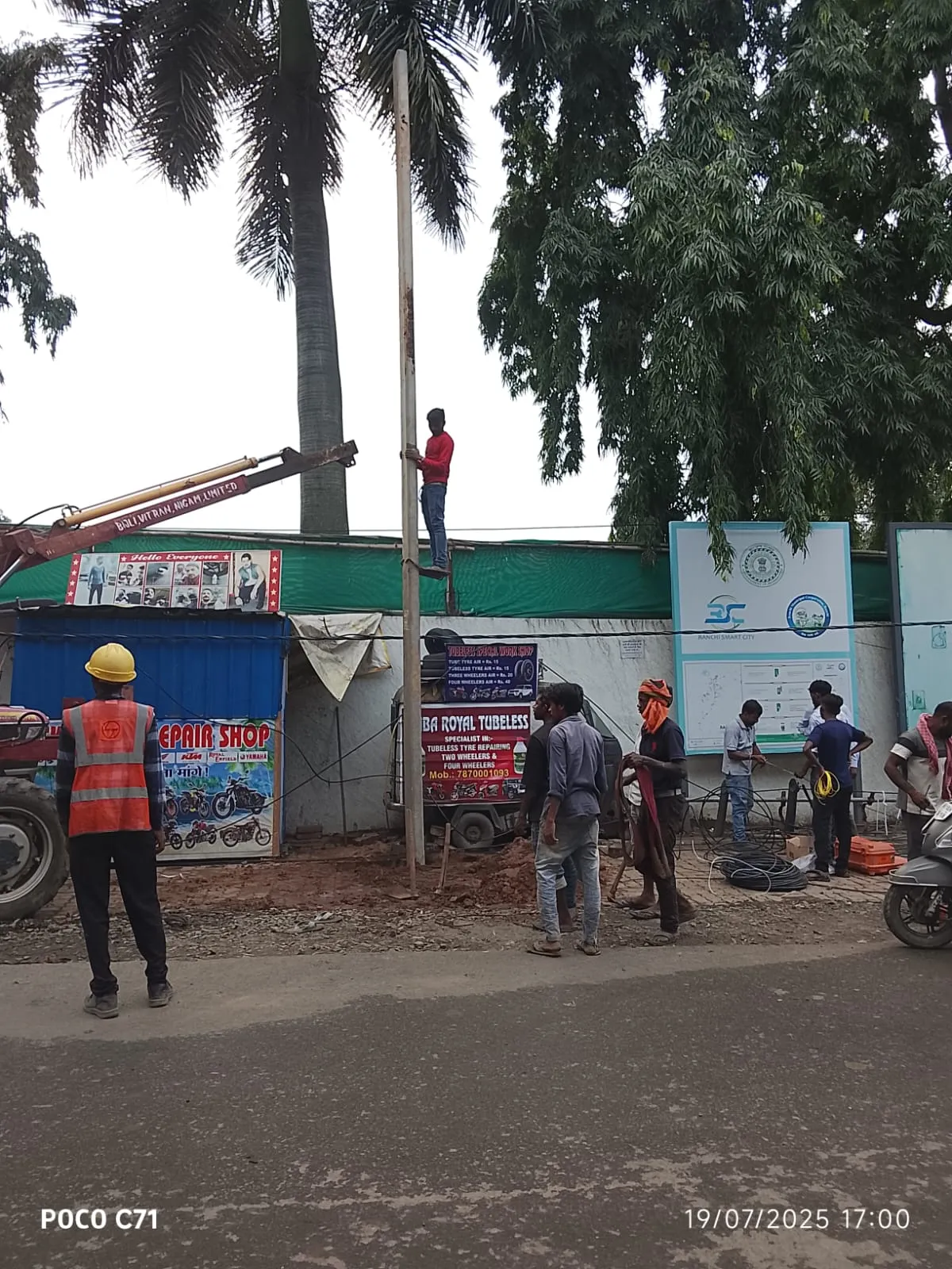 HDPE casing pipes aligned along highway wall for Ratu Chatti widening